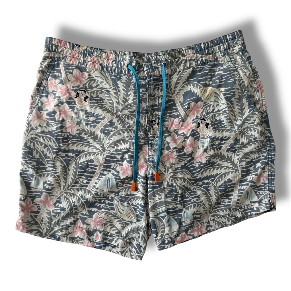 Tori Richard Swim Trunks Large (34) Floral - Hula  Blue Pink Lined Shorts